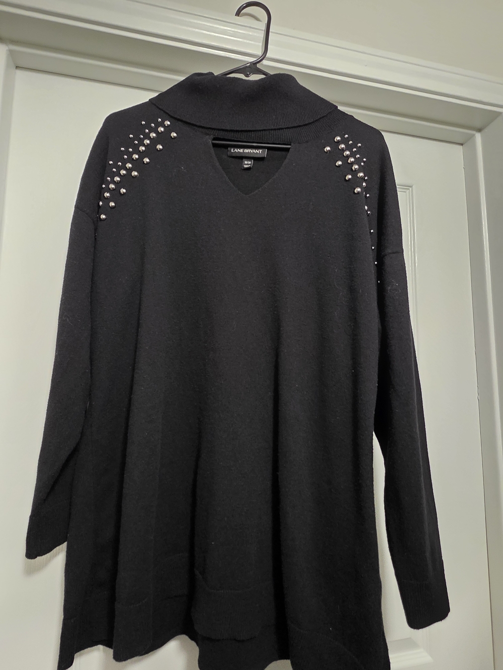 Lane Bryant Black Stud-Accent Cowl Turtleneck Sweater